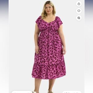 Terra & Sky Women's Plus Flutter Sleeve Midi Tiered Dress